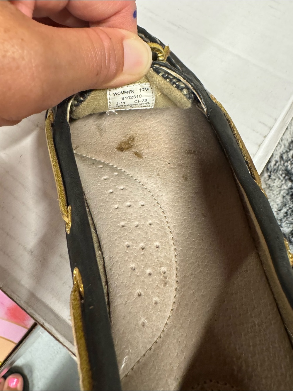 Sperry Top Sider Black Moccasin Boat Shoes with Gold Laces - Picture 6 of 6